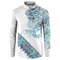 Kahui Whetu Paua shell Kowhaiwhai Taniko Personalised Button Sweatshirt Taniwha Maori Tribal Style LT9 Blue - Polynesian Pride