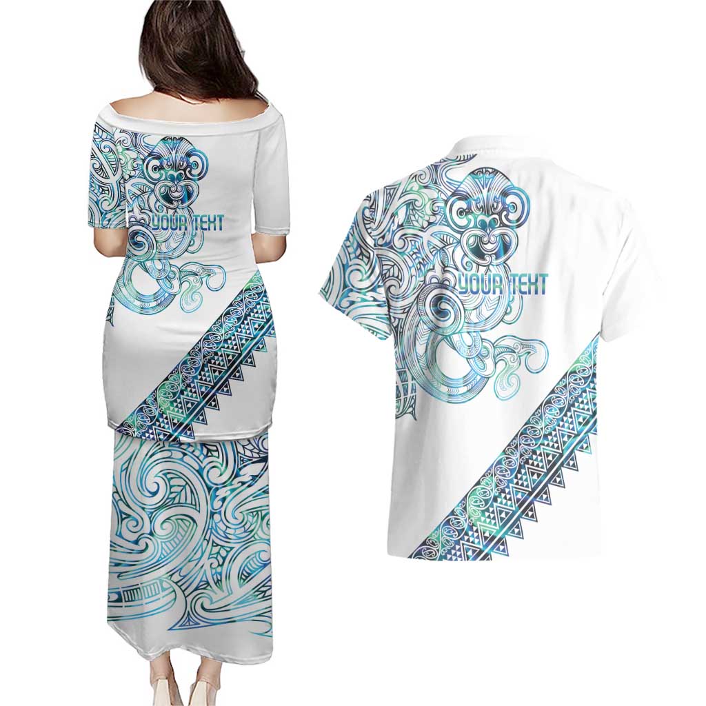 Kahui Whetu Paua shell Kowhaiwhai Taniko Personalised Couples Matching Puletasi and Hawaiian Shirt Taniwha Maori Tribal Style LT9 - Polynesian Pride