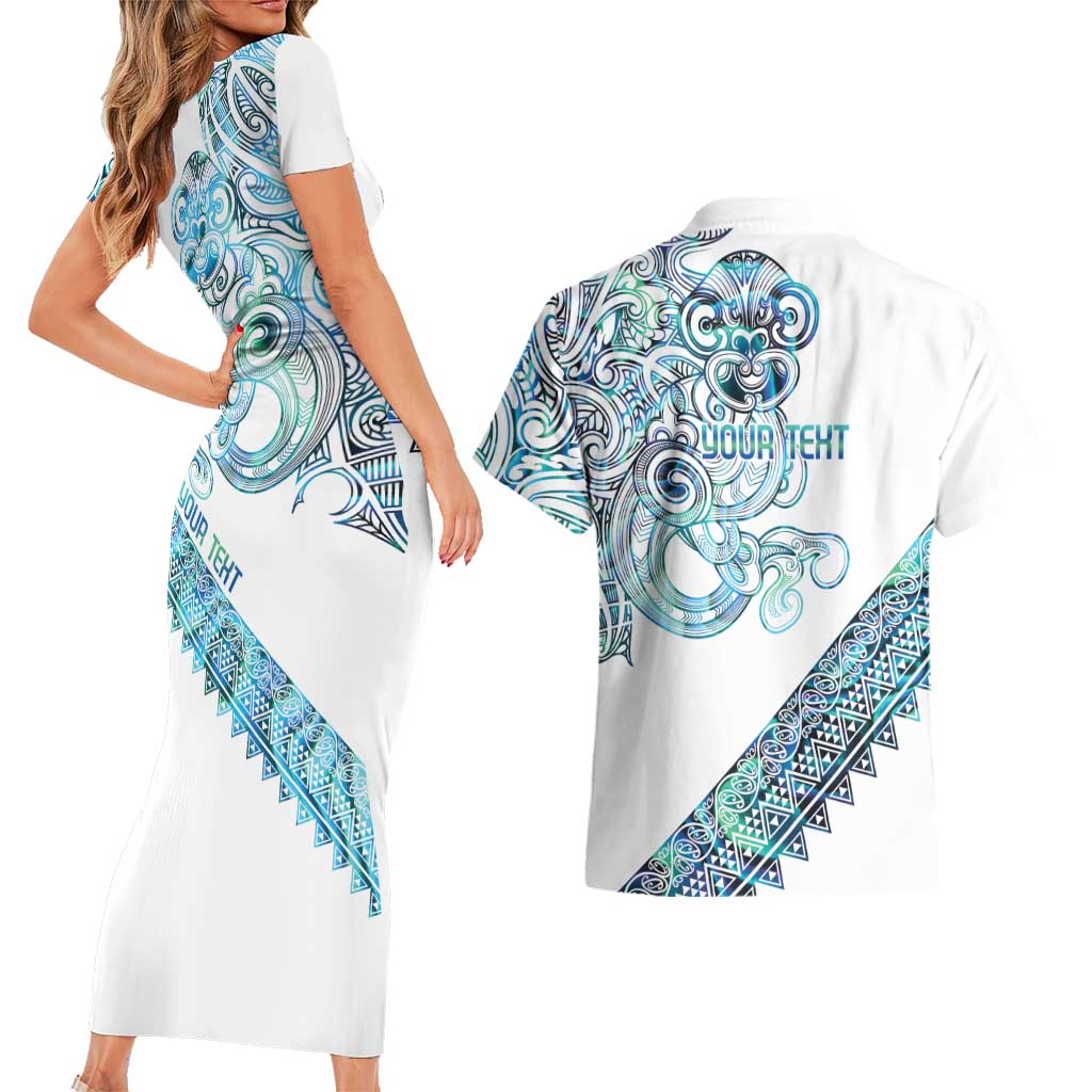 Kahui Whetu Paua shell Kowhaiwhai Taniko Personalised Couples Matching Short Sleeve Bodycon Dress and Hawaiian Shirt Taniwha Maori Tribal Style LT9 - Polynesian Pride