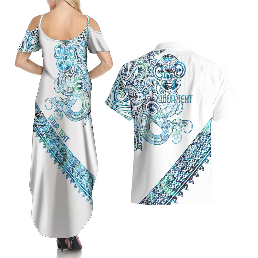 Kahui Whetu Paua shell Kowhaiwhai Taniko Personalised Couples Matching Summer Maxi Dress and Hawaiian Shirt Taniwha Maori Tribal Style LT9 - Polynesian Pride