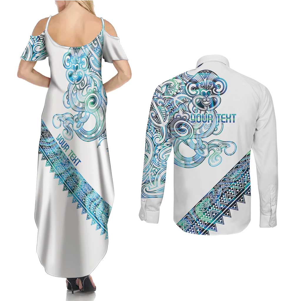 Kahui Whetu Paua shell Kowhaiwhai Taniko Personalised Couples Matching Summer Maxi Dress and Long Sleeve Button Shirt Taniwha Maori Tribal Style LT9 - Polynesian Pride