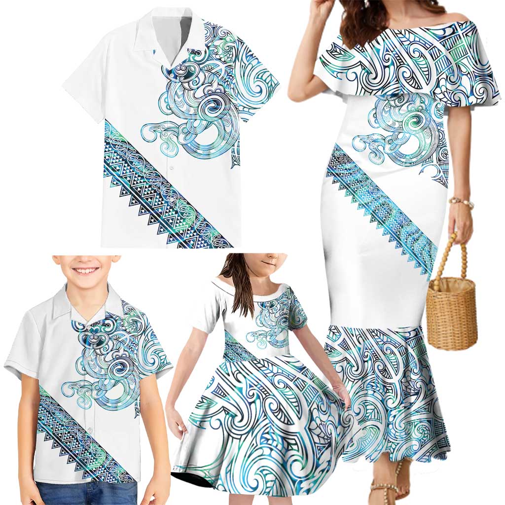 Kahui Whetu Paua shell Kowhaiwhai Taniko Personalised Family Matching Mermaid Dress and Hawaiian Shirt Taniwha Maori Tribal Style LT9 - Polynesian Pride
