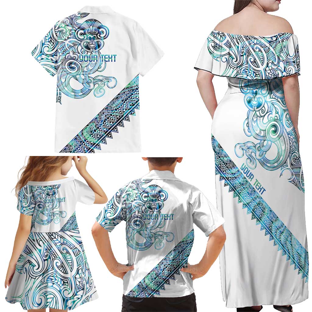 Kahui Whetu Paua shell Kowhaiwhai Taniko Personalised Family Matching Off Shoulder Maxi Dress and Hawaiian Shirt Taniwha Maori Tribal Style LT9 - Polynesian Pride