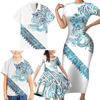 Kahui Whetu Paua shell Kowhaiwhai Taniko Personalised Family Matching Short Sleeve Bodycon Dress and Hawaiian Shirt Taniwha Maori Tribal Style LT9 - Polynesian Pride