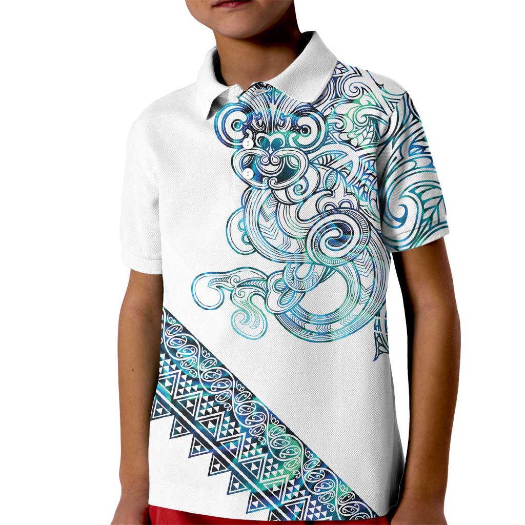 Kahui Whetu Paua shell Kowhaiwhai Taniko Personalised Kid Polo Shirt Taniwha Maori Tribal Style LT9 Kid Blue - Polynesian Pride