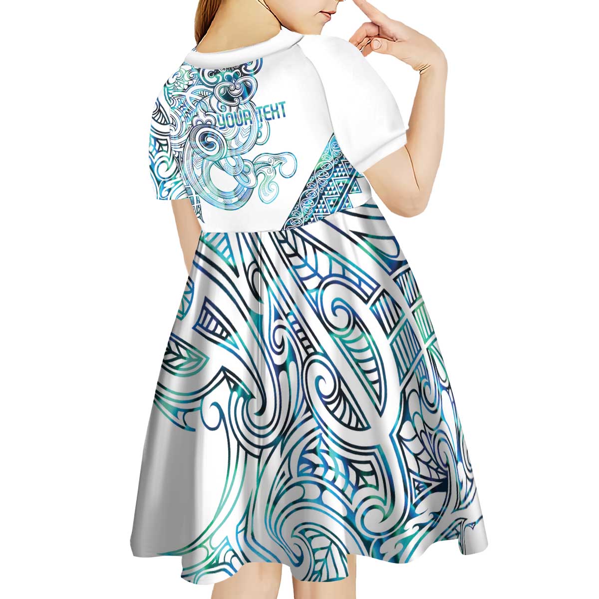 Kahui Whetu Paua shell Kowhaiwhai Taniko Personalised Kid Short Sleeve Dress Taniwha Maori Tribal Style LT9 - Polynesian Pride