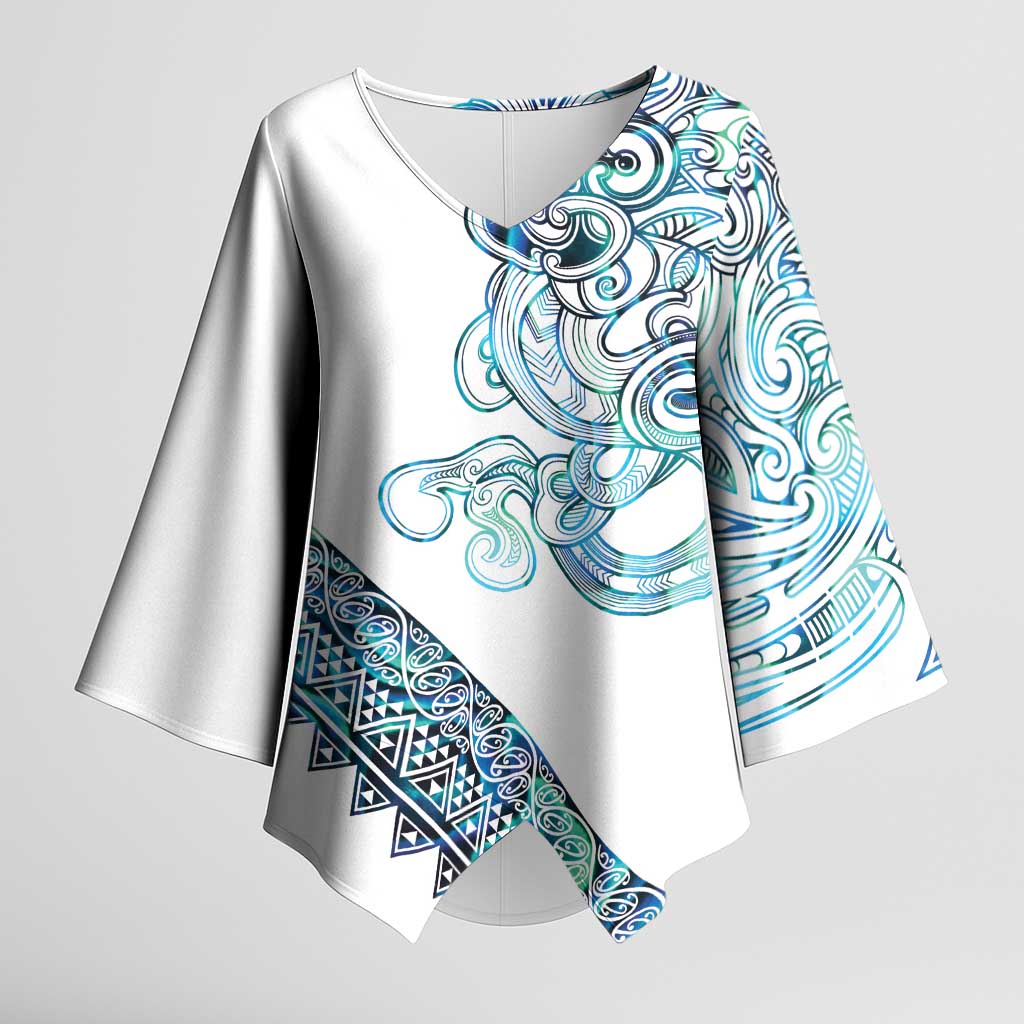 Kahui Whetu Paua shell Kowhaiwhai Taniko Personalised Kimono Sleeve Blouse Taniwha Maori Tribal Style LT9 Female Blue - Polynesian Pride