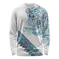 Kahui Whetu Paua shell Kowhaiwhai Taniko Personalised Long Sleeve Shirt Taniwha Maori Tribal Style LT9 Unisex Blue - Polynesian Pride