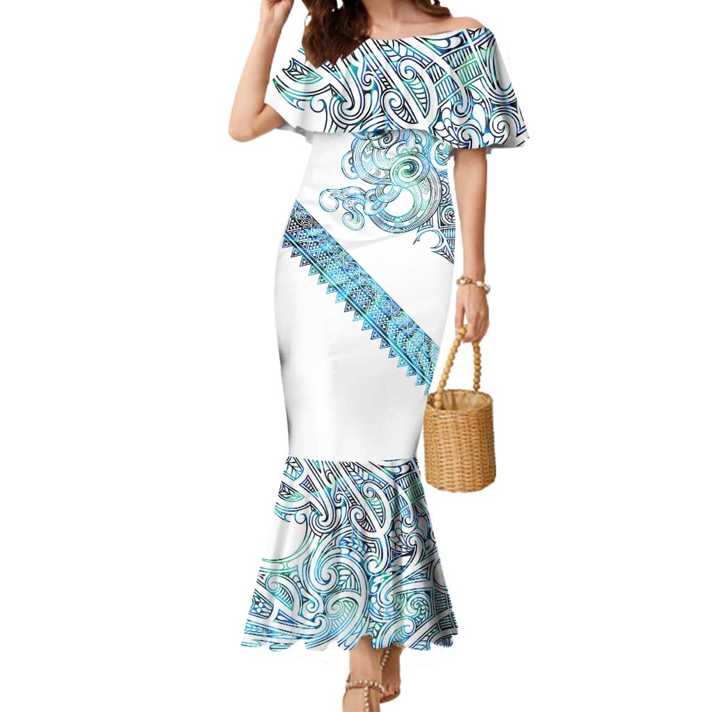 Kahui Whetu Paua shell Kowhaiwhai Taniko Personalised Mermaid Dress Taniwha Maori Tribal Style LT9 Women Blue - Polynesian Pride