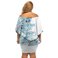Kahui Whetu Paua shell Kowhaiwhai Taniko Personalised Off Shoulder Short Dress Taniwha Maori Tribal Style LT9 - Polynesian Pride