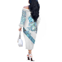 Kahui Whetu Paua shell Kowhaiwhai Taniko Personalised Off The Shoulder Long Sleeve Dress Taniwha Maori Tribal Style LT9 - Polynesian Pride