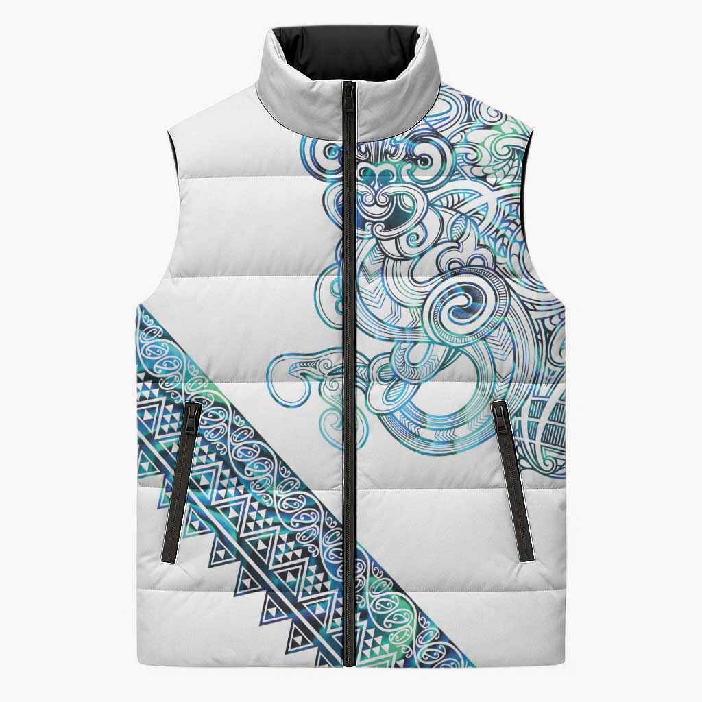 Kahui Whetu Paua shell Kowhaiwhai Taniko Personalised Sleeveless Puffer Jacket Taniwha Maori Tribal Style