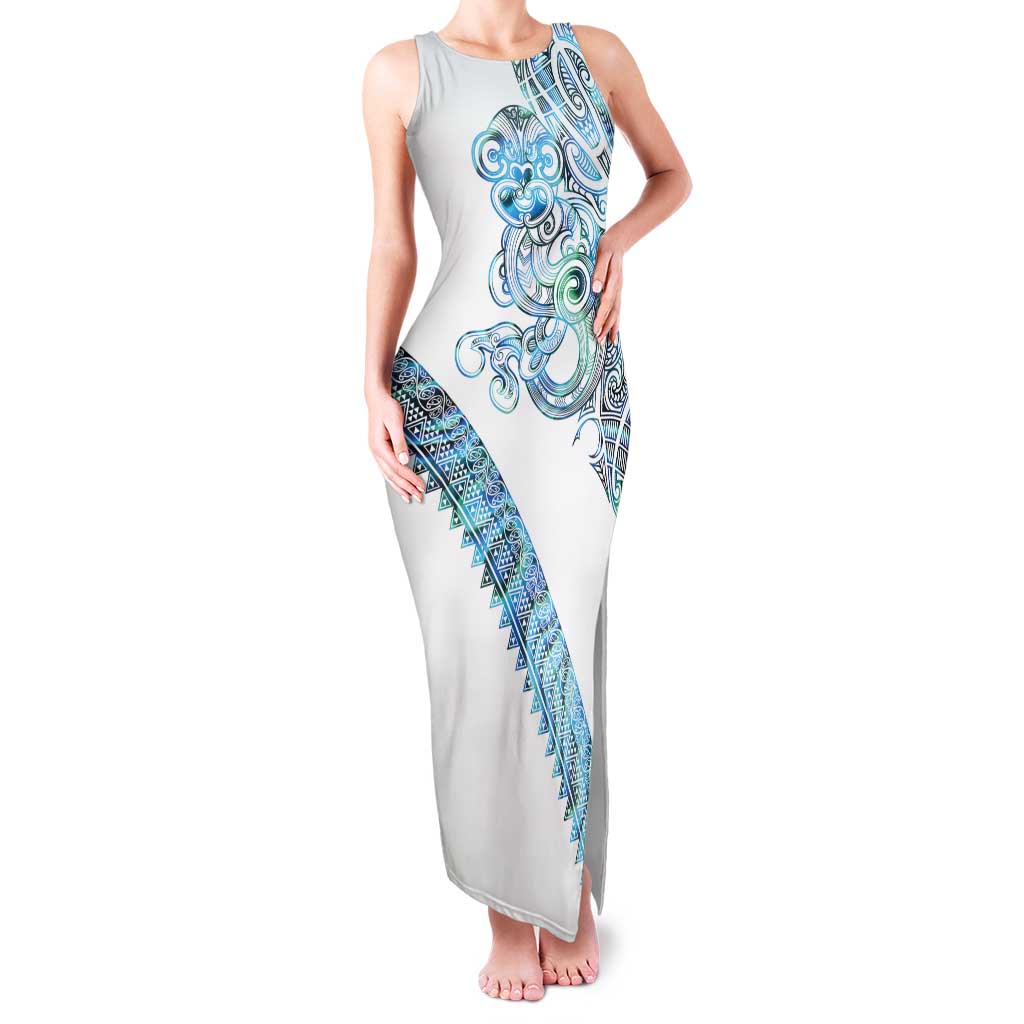 Kahui Whetu Paua shell Kowhaiwhai Taniko Personalised Tank Maxi Dress Taniwha Maori Tribal Style LT9 Women Blue - Polynesian Pride