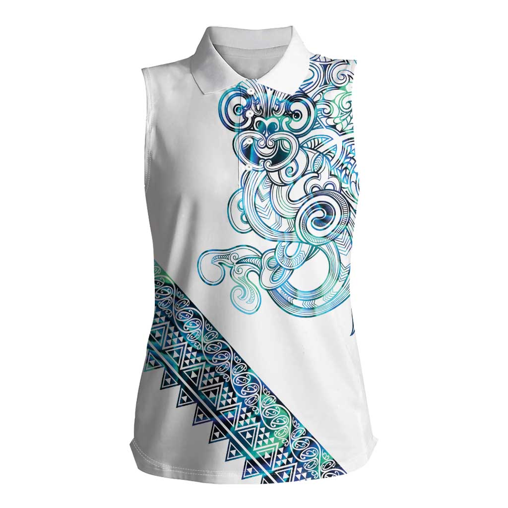 Kahui Whetu Paua shell Kowhaiwhai Taniko Personalised Women Sleeveless Polo Shirt Taniwha Maori Tribal Style LT9 Female Blue - Polynesian Pride