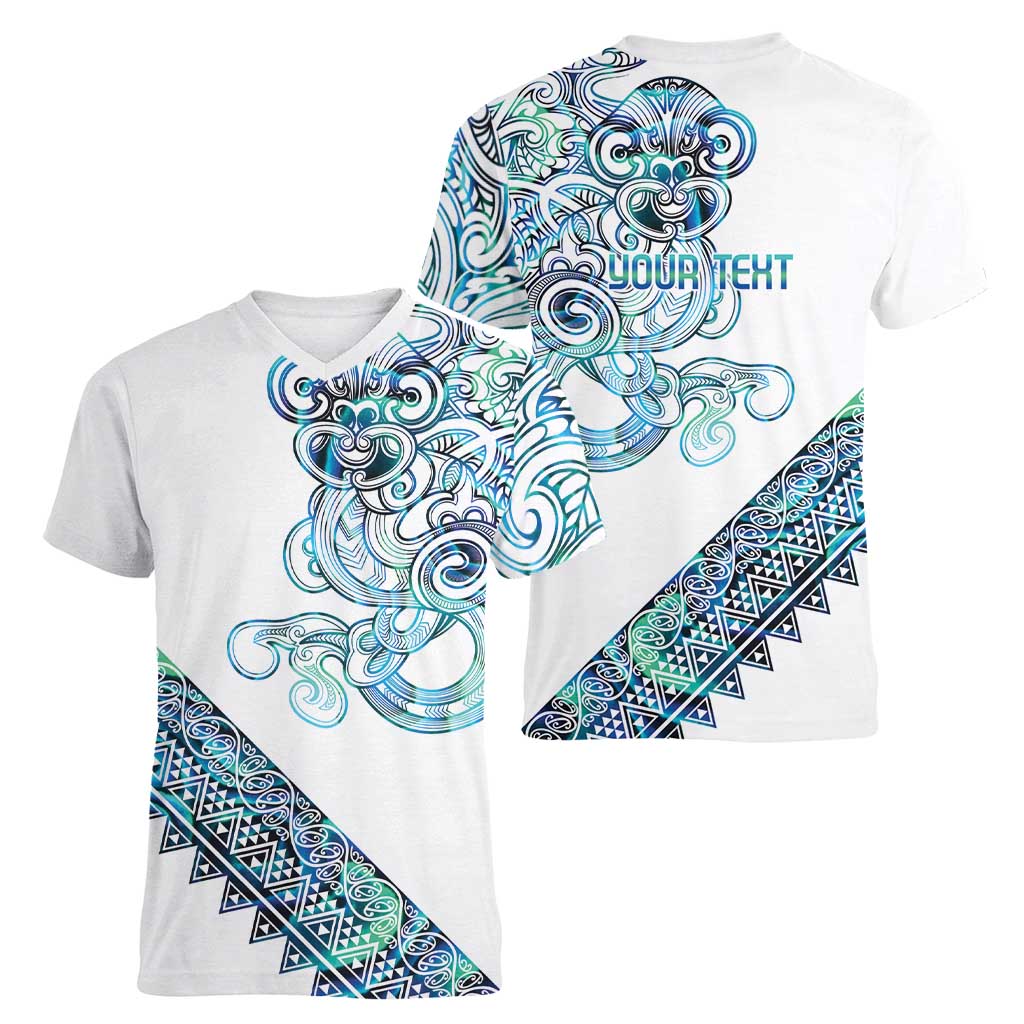Kahui Whetu Paua shell Kowhaiwhai Taniko Personalised Women V-Neck T-Shirt Taniwha Maori Tribal Style LT9 - Polynesian Pride