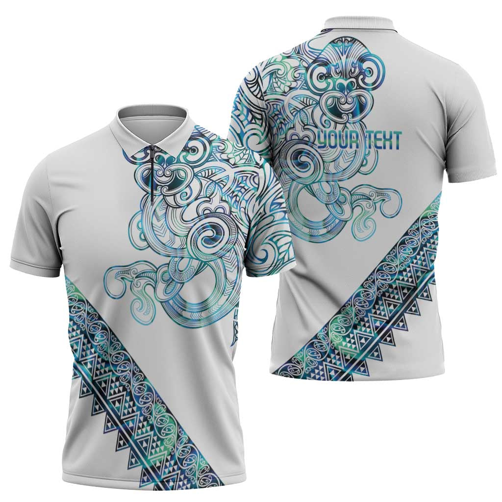 Kahui Whetu Paua shell Kowhaiwhai Taniko Personalised Zipper Polo Shirt Taniwha Maori Tribal Style LT9 - Polynesian Pride