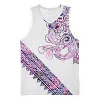 Mawhero Paua shell Kowhaiwhai Taniko Personalised Basketball Jersey Taniwha Maori Tribal Style LT9 Unisex Pink - Polynesian Pride
