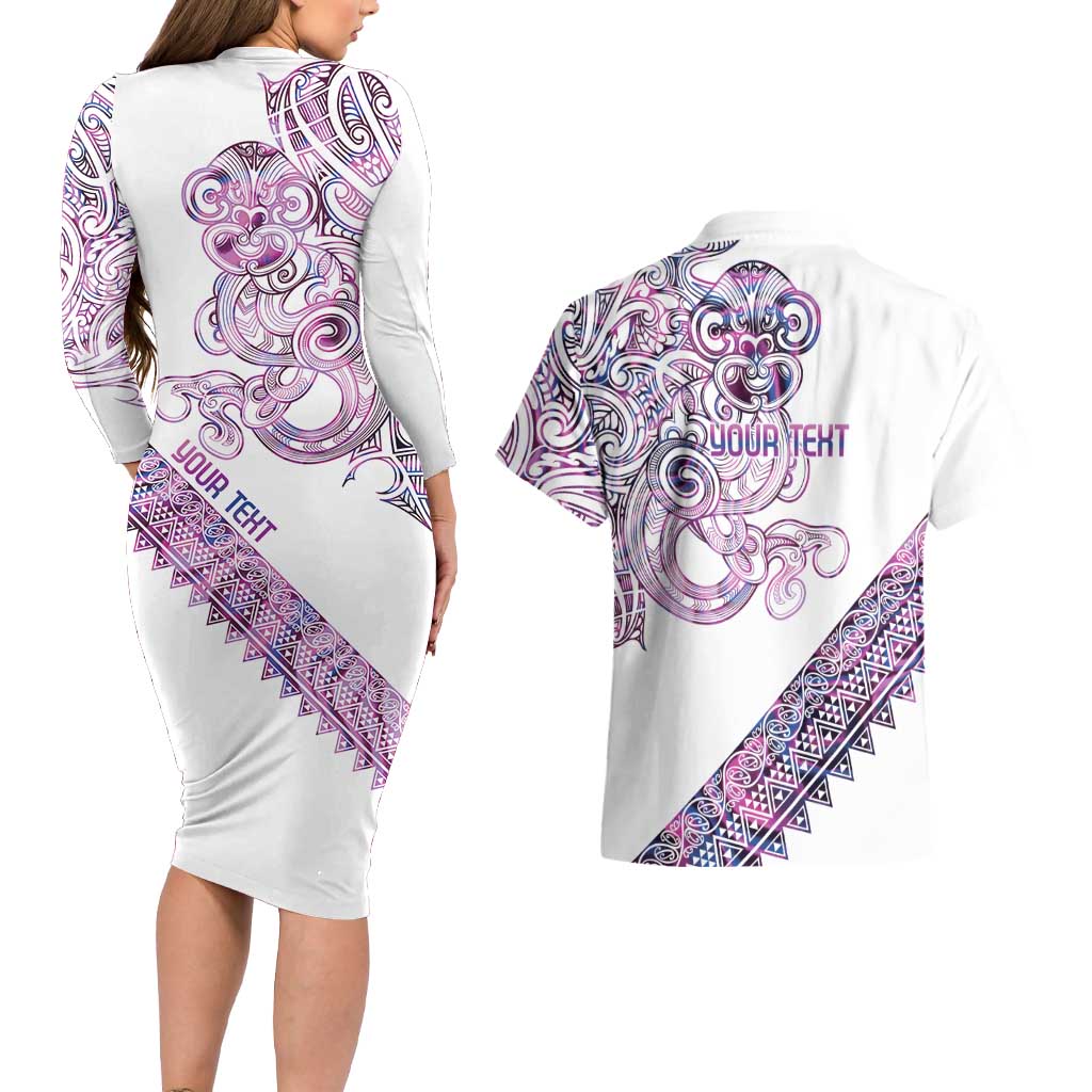 Mawhero Paua shell Kowhaiwhai Taniko Personalised Couples Matching Long Sleeve Bodycon Dress and Hawaiian Shirt Taniwha Maori Tribal Style LT9 - Polynesian Pride