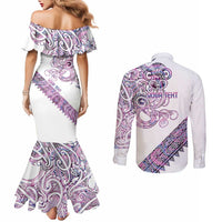 Mawhero Paua shell Kowhaiwhai Taniko Personalised Couples Matching Mermaid Dress and Long Sleeve Button Shirt Taniwha Maori Tribal Style LT9 - Polynesian Pride