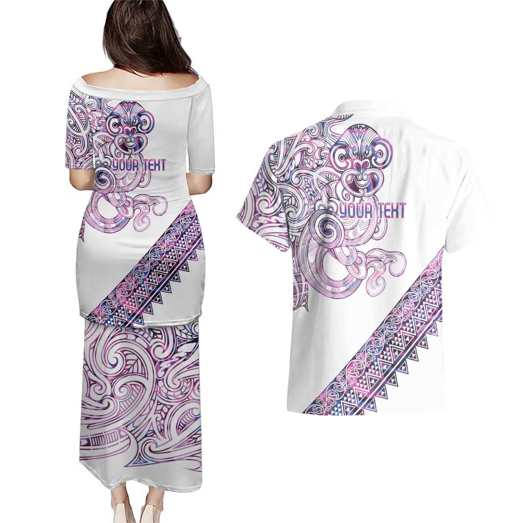 Mawhero Paua shell Kowhaiwhai Taniko Personalised Couples Matching Puletasi and Hawaiian Shirt Taniwha Maori Tribal Style LT9 - Polynesian Pride