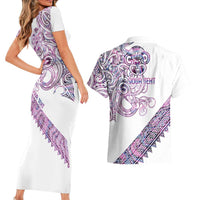 Mawhero Paua shell Kowhaiwhai Taniko Personalised Couples Matching Short Sleeve Bodycon Dress and Hawaiian Shirt Taniwha Maori Tribal Style LT9 - Polynesian Pride