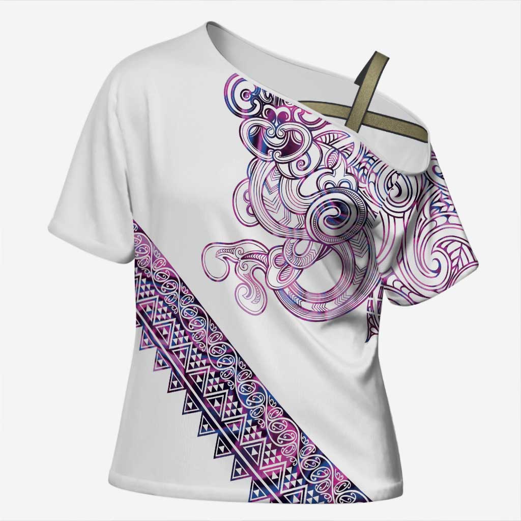 Mawhero Paua shell Kowhaiwhai Taniko Personalised Cross Shoulder Shirt Taniwha Maori Tribal Style LT9 Female Pink - Polynesian Pride