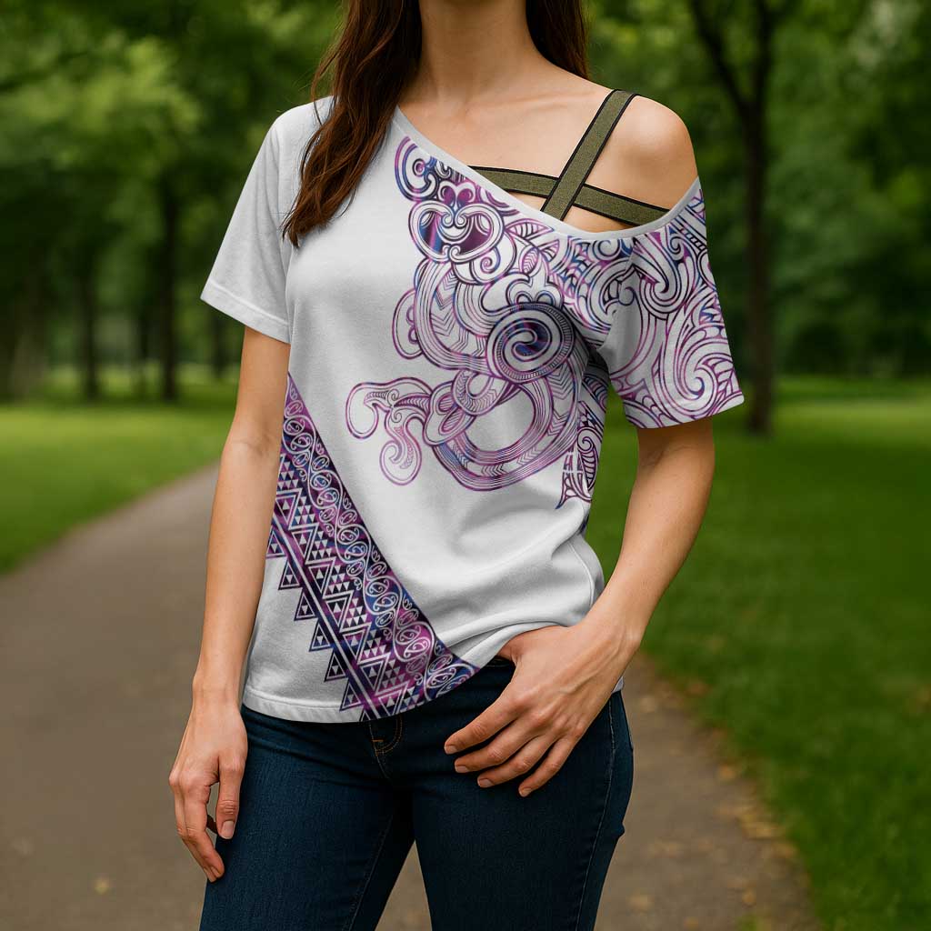 Mawhero Paua shell Kowhaiwhai Taniko Personalised Cross Shoulder Shirt Taniwha Maori Tribal Style LT9 - Polynesian Pride