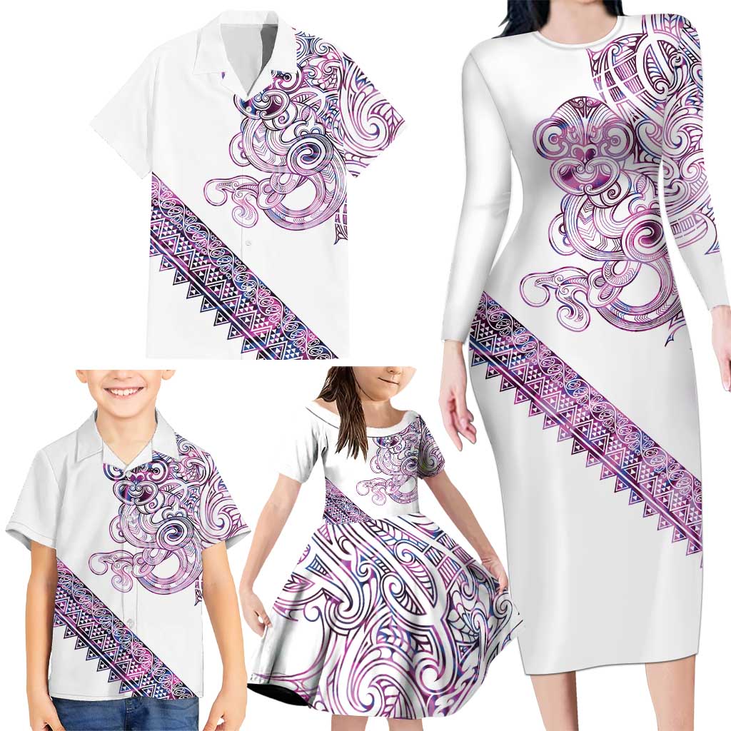 Mawhero Paua shell Kowhaiwhai Taniko Personalised Family Matching Long Sleeve Bodycon Dress and Hawaiian Shirt Taniwha Maori Tribal Style LT9 - Polynesian Pride