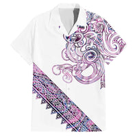 Mawhero Paua shell Kowhaiwhai Taniko Personalised Family Matching Off Shoulder Short Dress and Hawaiian Shirt Taniwha Maori Tribal Style LT9 Dad's Shirt - Short Sleeve Pink - Polynesian Pride