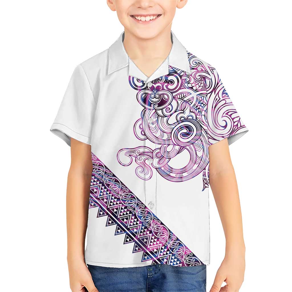 Mawhero Paua shell Kowhaiwhai Taniko Personalised Family Matching Off Shoulder Short Dress and Hawaiian Shirt Taniwha Maori Tribal Style LT9 Son's Shirt Pink - Polynesian Pride