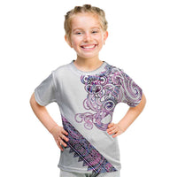 Mawhero Paua shell Kowhaiwhai Taniko Personalised Kid T Shirt Taniwha Maori Tribal Style LT9 Pink - Polynesian Pride