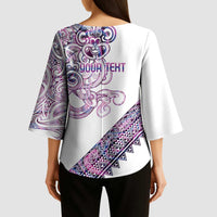Mawhero Paua shell Kowhaiwhai Taniko Personalised Kimono Sleeve Blouse Taniwha Maori Tribal Style LT9 - Polynesian Pride