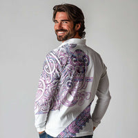 Mawhero Paua shell Kowhaiwhai Taniko Personalised Long Sleeve Polo Shirt Taniwha Maori Tribal Style LT9 - Polynesian Pride