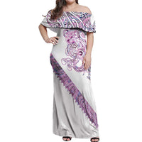 Mawhero Paua shell Kowhaiwhai Taniko Personalised Off Shoulder Maxi Dress Taniwha Maori Tribal Style LT9 Women Pink - Polynesian Pride