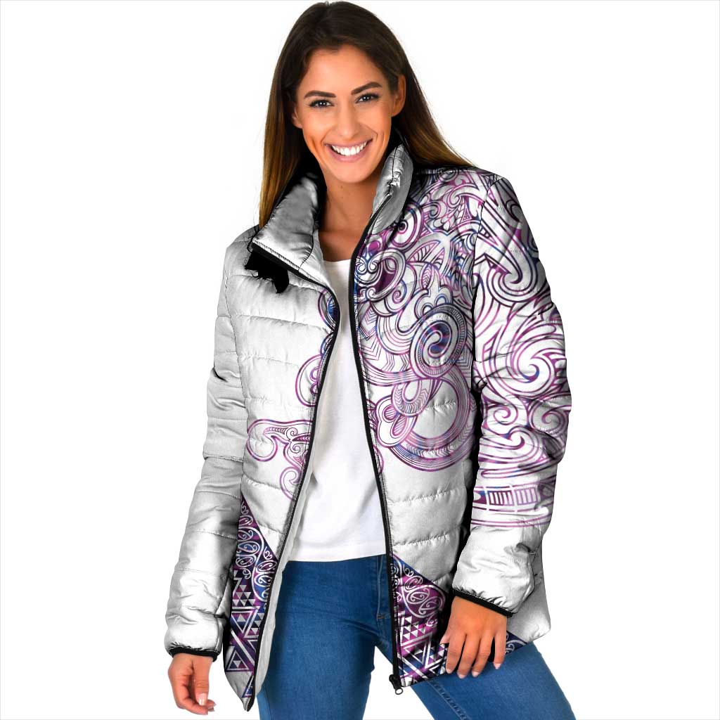 Mawhero Paua shell Kowhaiwhai Taniko Personalised Padded Jacket Taniwha Maori Tribal Style LT9 Women Pink - Polynesian Pride