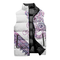 Mawhero Paua shell Kowhaiwhai Taniko Personalised Sleeveless Puffer Jacket Taniwha Maori Tribal Style