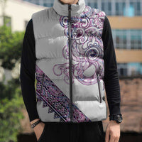 Mawhero Paua shell Kowhaiwhai Taniko Personalised Sleeveless Puffer Jacket Taniwha Maori Tribal Style