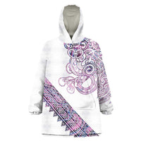 Mawhero Paua shell Kowhaiwhai Taniko Personalised Wearable Blanket Hoodie Taniwha Maori Tribal Style LT9 One Size Pink - Polynesian Pride