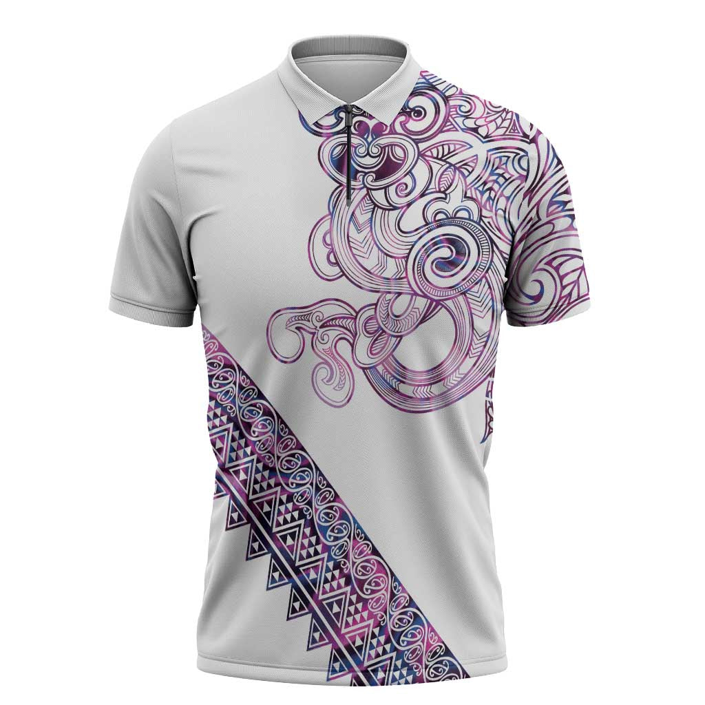 Mawhero Paua shell Kowhaiwhai Taniko Personalised Zipper Polo Shirt Taniwha Maori Tribal Style LT9 Pink - Polynesian Pride