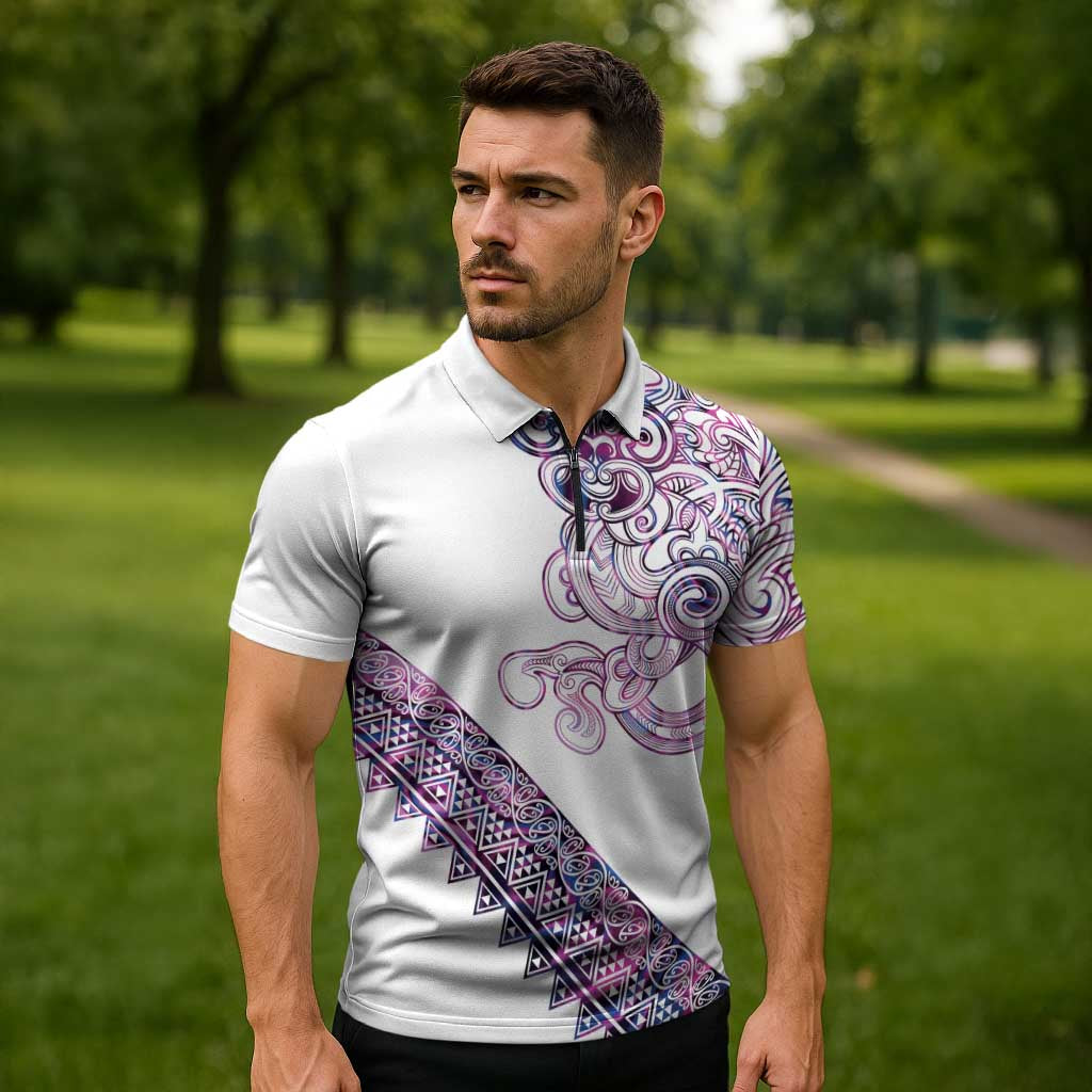 Mawhero Paua shell Kowhaiwhai Taniko Personalised Zipper Polo Shirt Taniwha Maori Tribal Style LT9 - Polynesian Pride