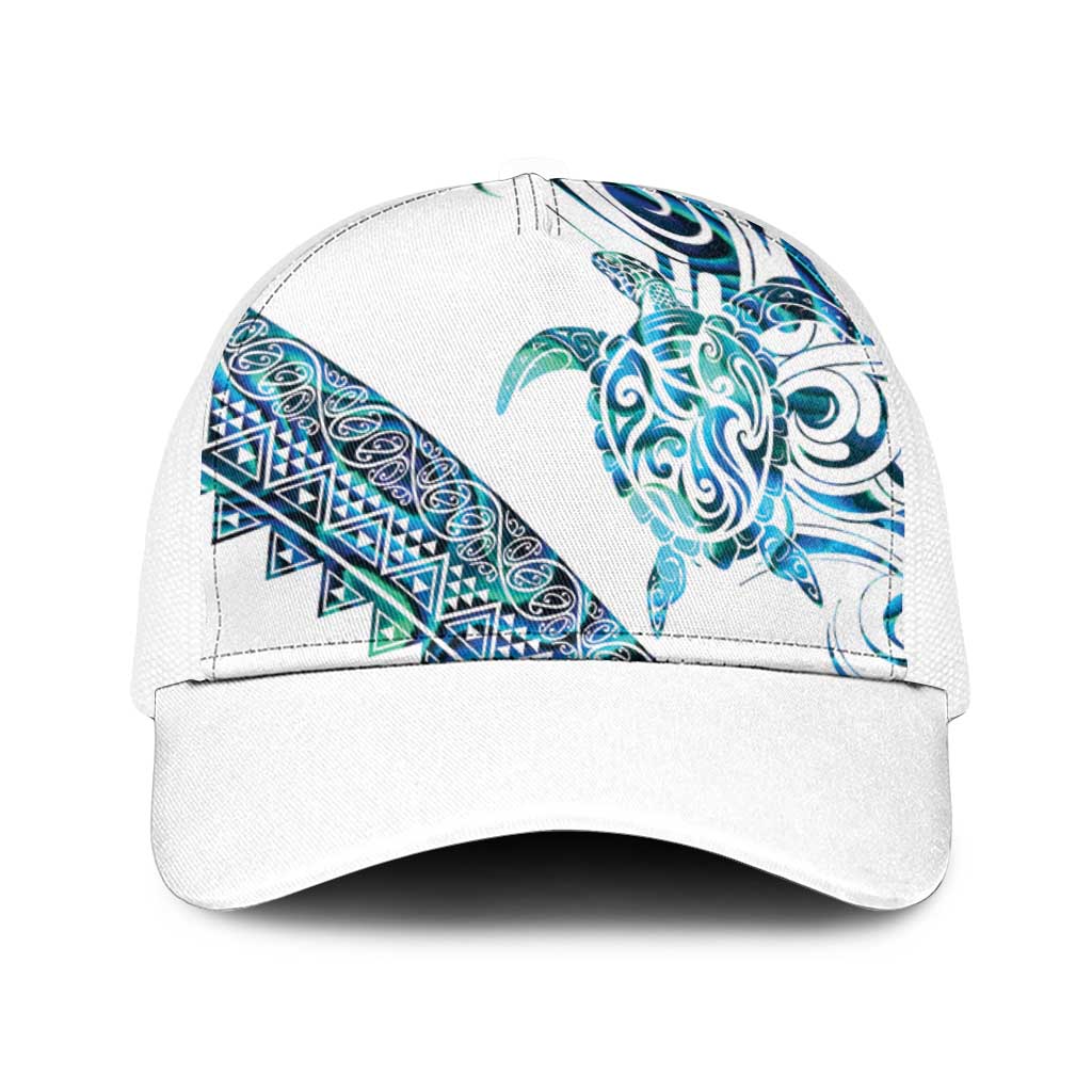 Kahui Whetu Paua shell Kowhaiwhai Taniko Baseball Net Cap Turtle Tattoo Maori Tribal Style LT9 One Size White Blue - Polynesian Pride