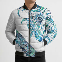 Kahui Whetu Paua shell Kowhaiwhai Taniko Personalised Bomber Puffer Jacket Turtle Tattoo Maori Tribal Style