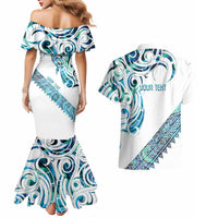 Kahui Whetu Paua shell Kowhaiwhai Taniko Personalised Couples Matching Mermaid Dress and Hawaiian Shirt Turtle Tattoo Maori Tribal Style LT9 - Polynesian Pride