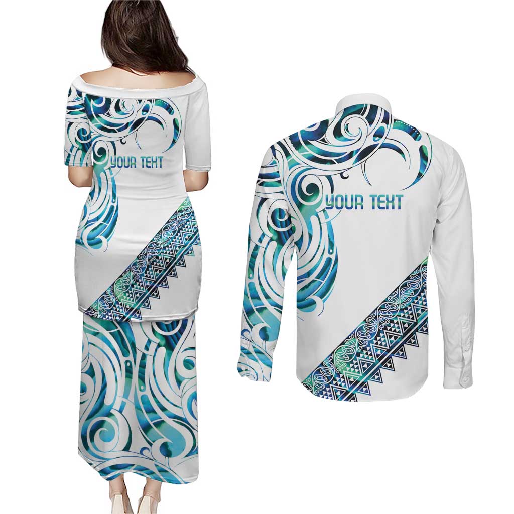Kahui Whetu Paua shell Kowhaiwhai Taniko Personalised Couples Matching Puletasi and Long Sleeve Button Shirt Turtle Tattoo Maori Tribal Style LT9 - Polynesian Pride