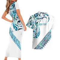 Kahui Whetu Paua shell Kowhaiwhai Taniko Personalised Couples Matching Short Sleeve Bodycon Dress and Hawaiian Shirt Turtle Tattoo Maori Tribal Style LT9 - Polynesian Pride