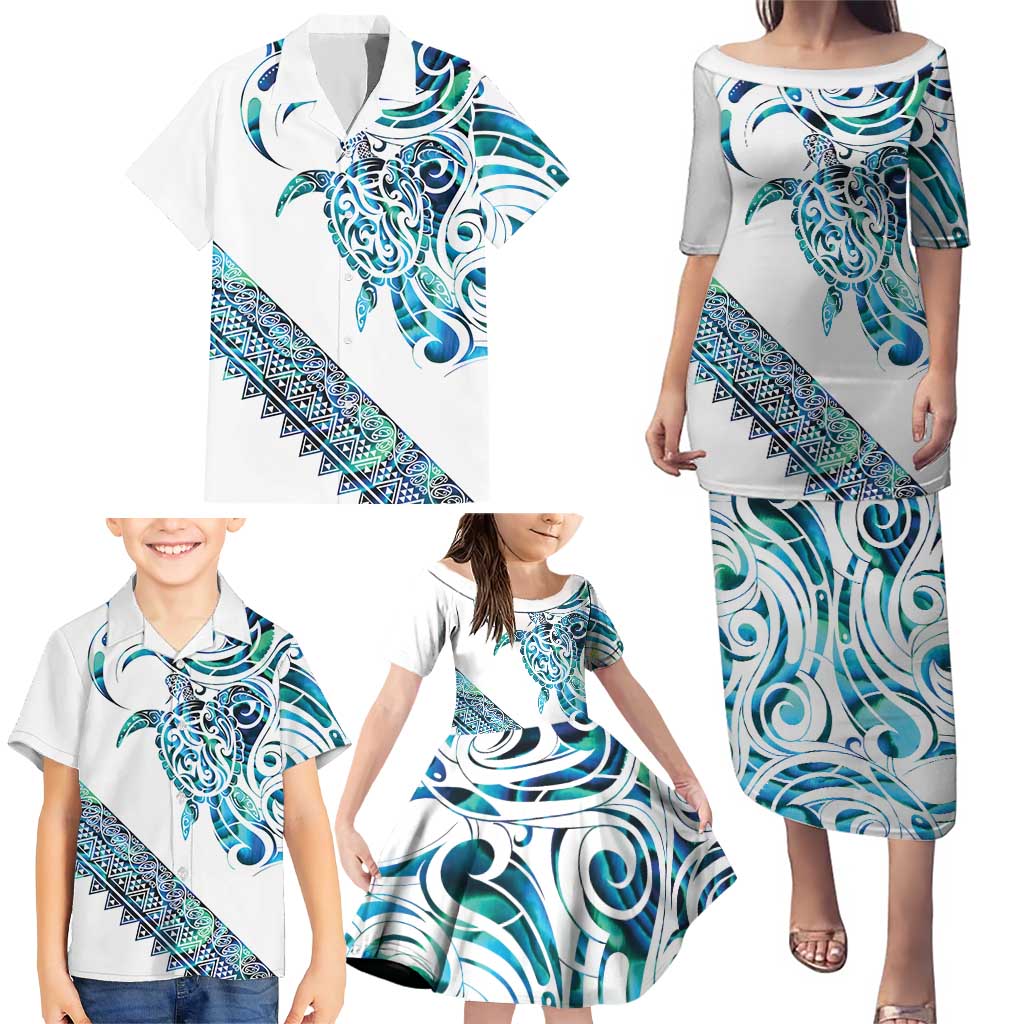 Kahui Whetu Paua shell Kowhaiwhai Taniko Personalised Family Matching Puletasi and Hawaiian Shirt Turtle Tattoo Maori Tribal Style LT9 - Polynesian Pride
