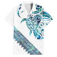 Kahui Whetu Paua shell Kowhaiwhai Taniko Personalised Family Matching Summer Maxi Dress and Hawaiian Shirt Turtle Tattoo Maori Tribal Style LT9 Dad's Shirt - Short Sleeve Blue - Polynesian Pride