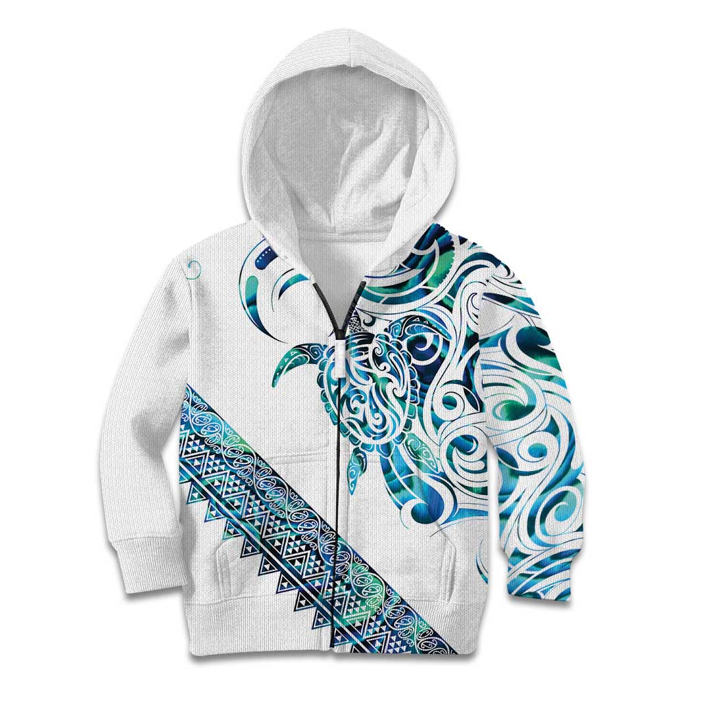 Kahui Whetu Paua shell Kowhaiwhai Taniko Personalised Kid Hoodie Turtle Tattoo Maori Tribal Style LT9 Zip Hoodie Blue - Polynesian Pride