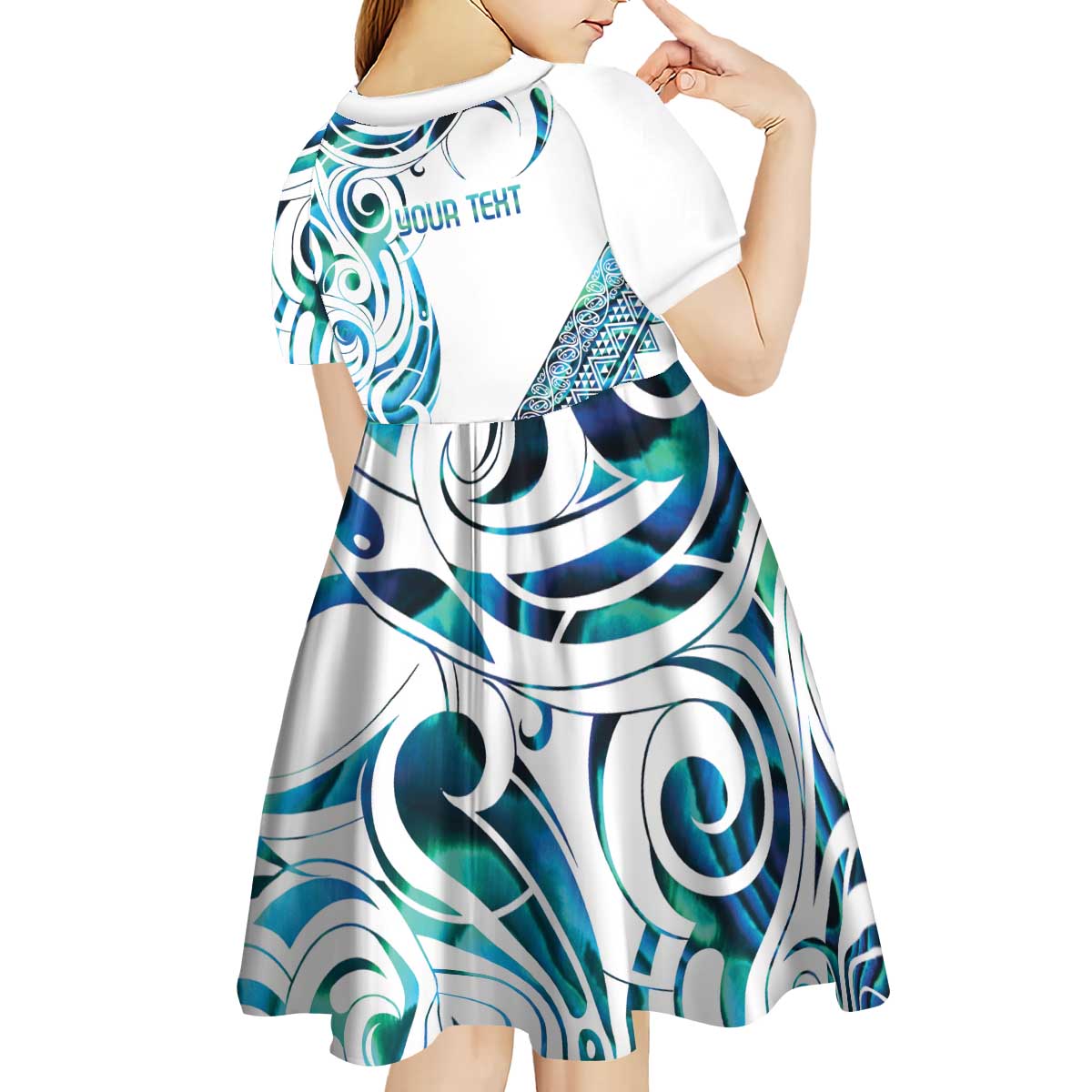 Kahui Whetu Paua shell Kowhaiwhai Taniko Personalised Kid Short Sleeve Dress Turtle Tattoo Maori Tribal Style LT9 - Polynesian Pride