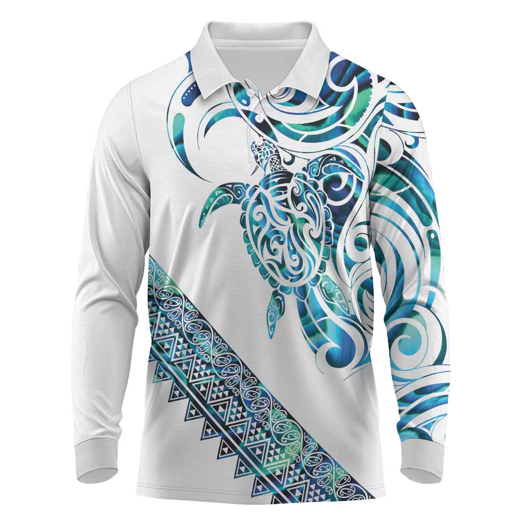 Kahui Whetu Paua shell Kowhaiwhai Taniko Personalised Long Sleeve Polo Shirt Turtle Tattoo Maori Tribal Style LT9 Blue - Polynesian Pride